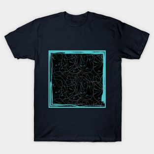 Abstraction with doodles in azure frame T-Shirt